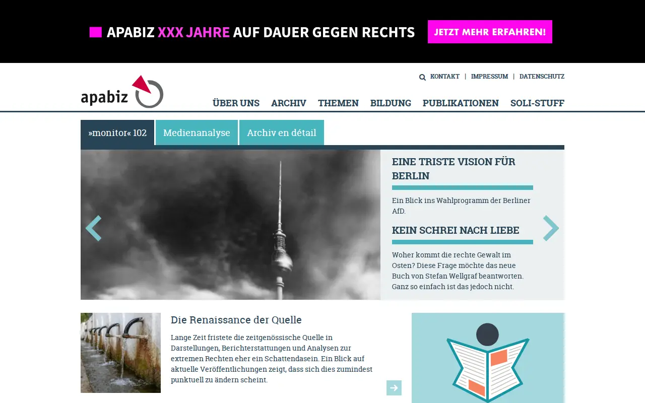 Antifaschistisches Pressearchiv und Bildungszentrum Berlin website preview