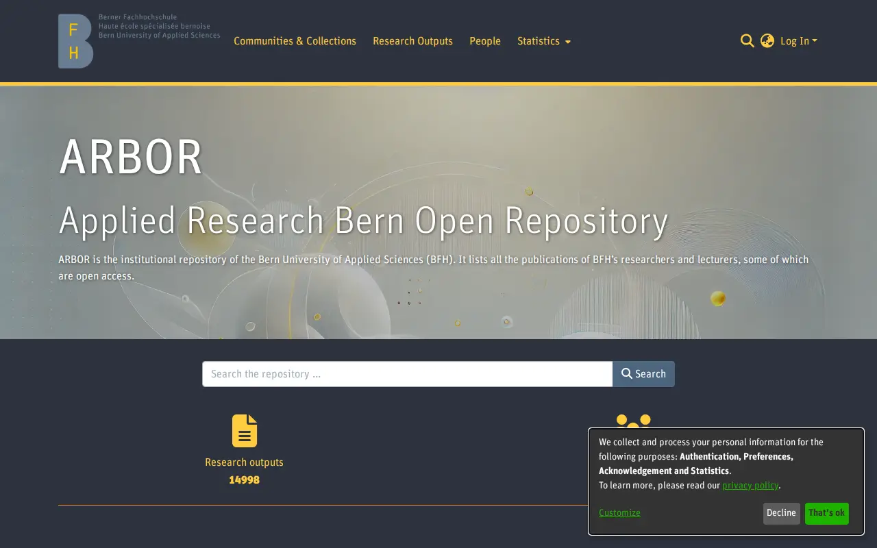 ARBOR Applied Research Bern Open Repository website preview