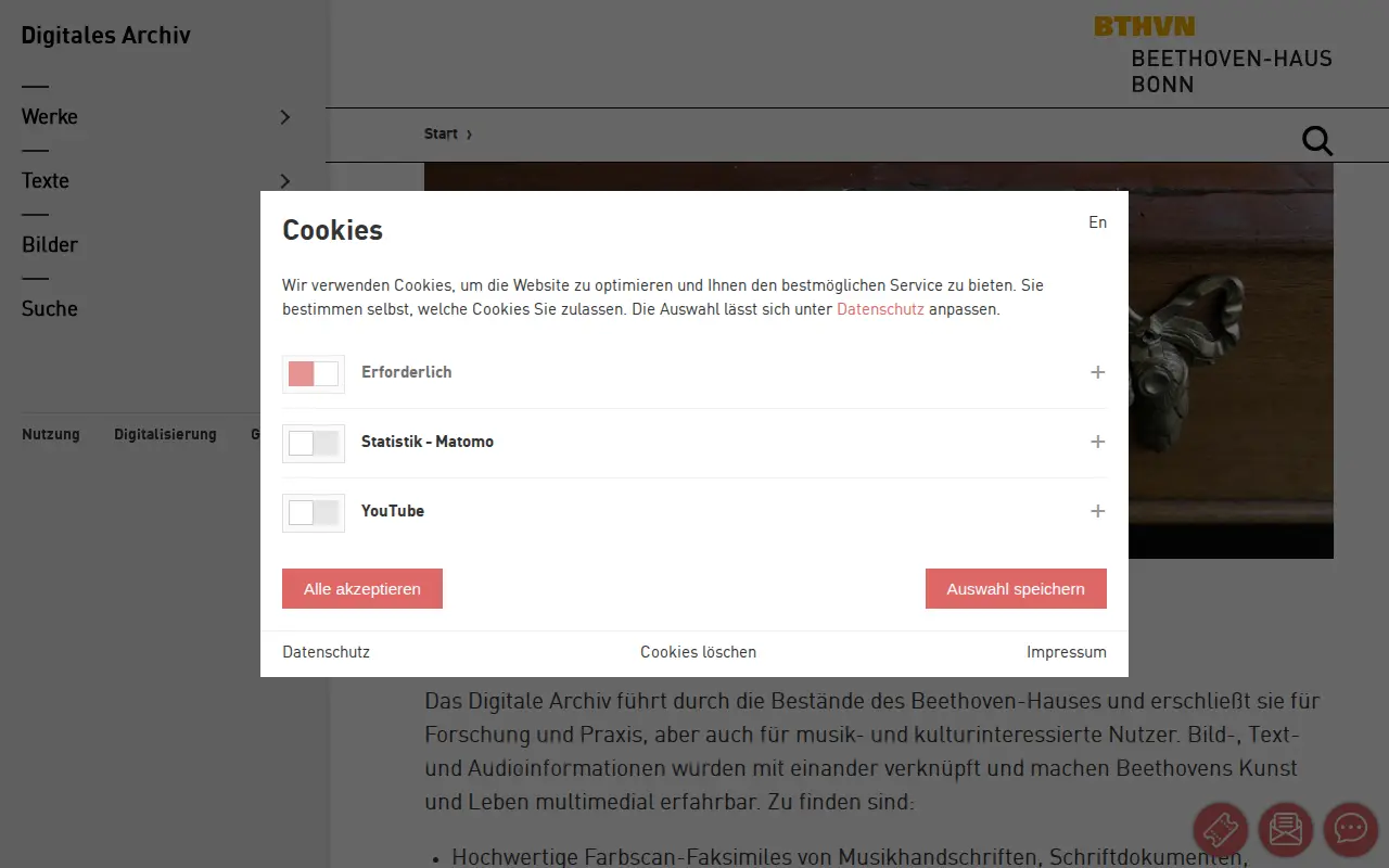 Beethoven-Haus Bonn – Digital Archives website preview