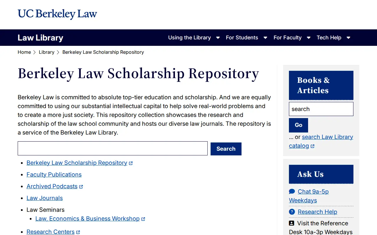 Berkeley Law Scholarship Repository website preview