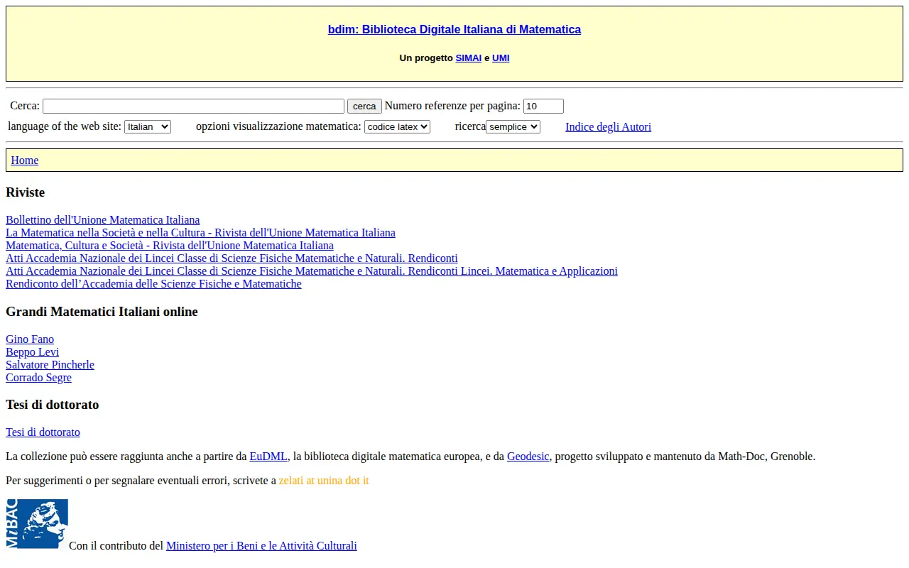 Biblioteca Digitale Italiana di Matematica website preview