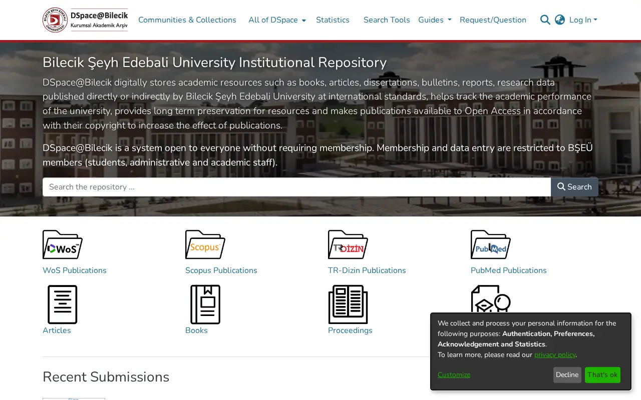 Bilecik Şeyh Edebali University Institutional Repository website preview