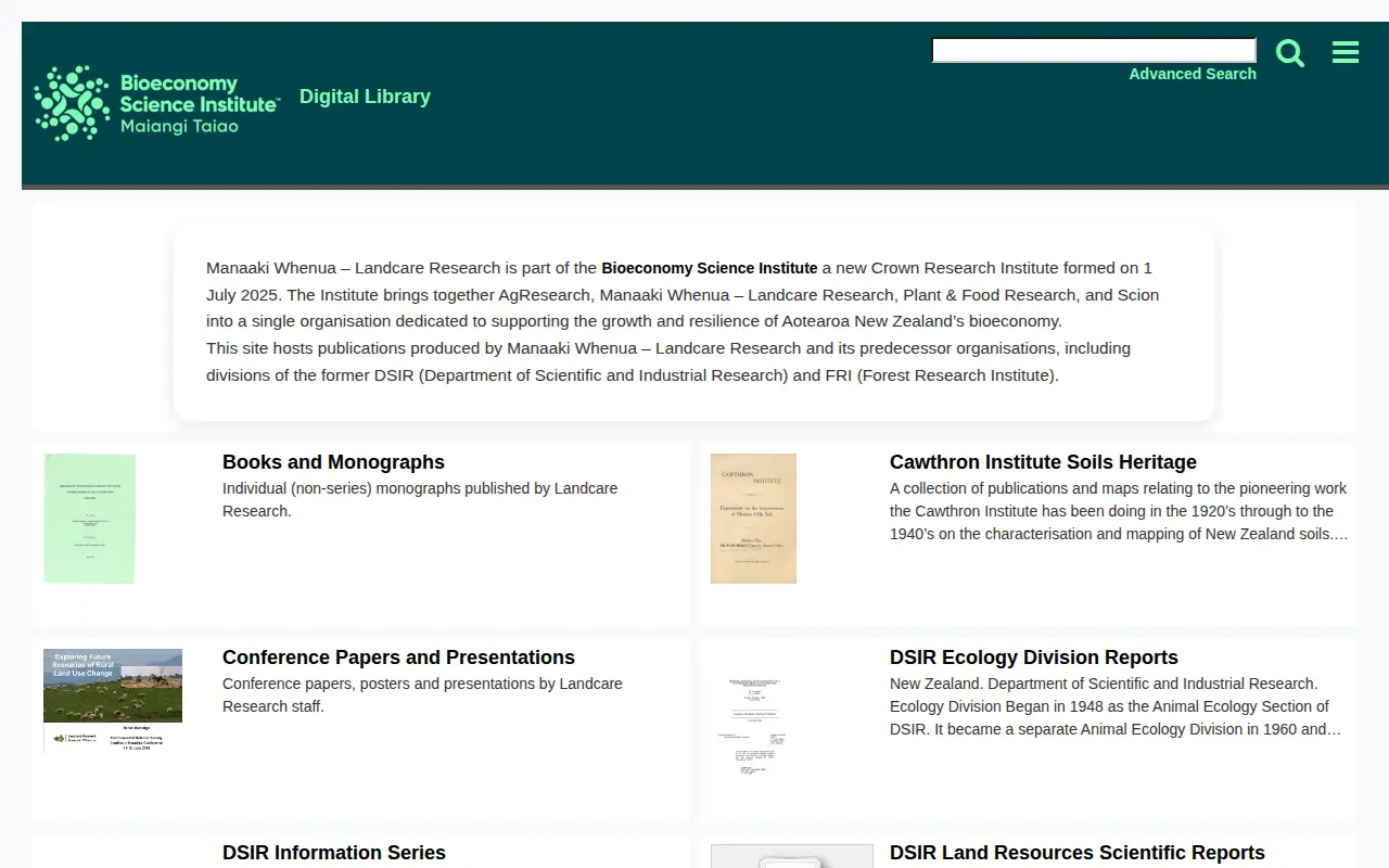 Bioeconomy Science Institute digital library website preview