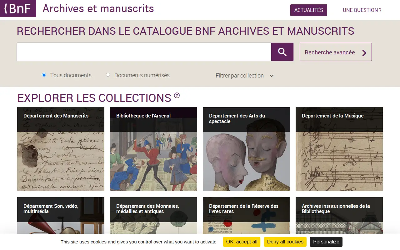 BnF Archives and Manuscripts website preview