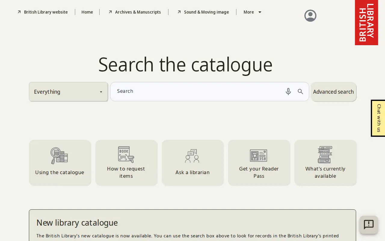 British Library online catalogue website preview
