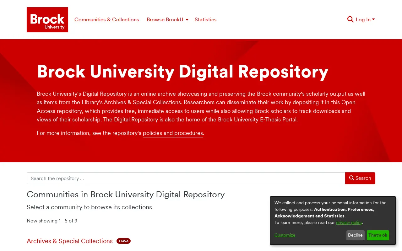 Brock University Digital Repository website preview