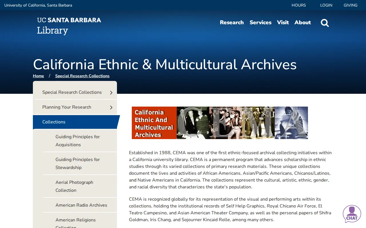 California Ethnic and Multicultural Archives website preview