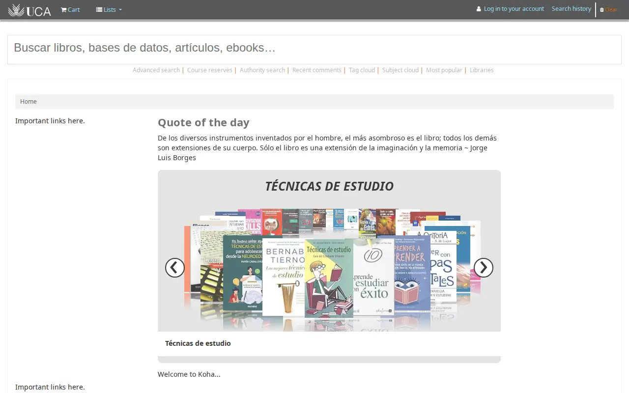 Catalogue of the Library of the University of Cádiz website preview