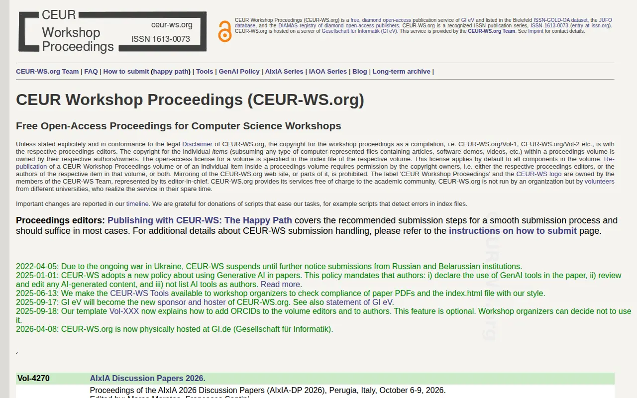 CEUR Workshop Proceedings website preview