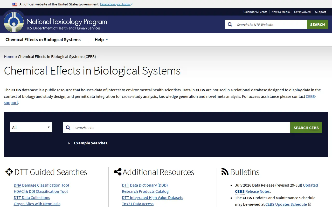 Chemical Effects in Biological Systems (CEBS) website preview