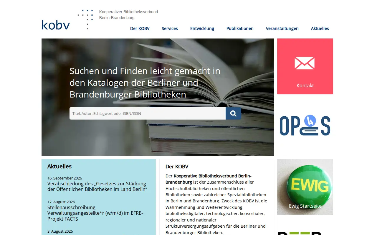 Cooperative Library Network Berlin-Brandenburg website preview
