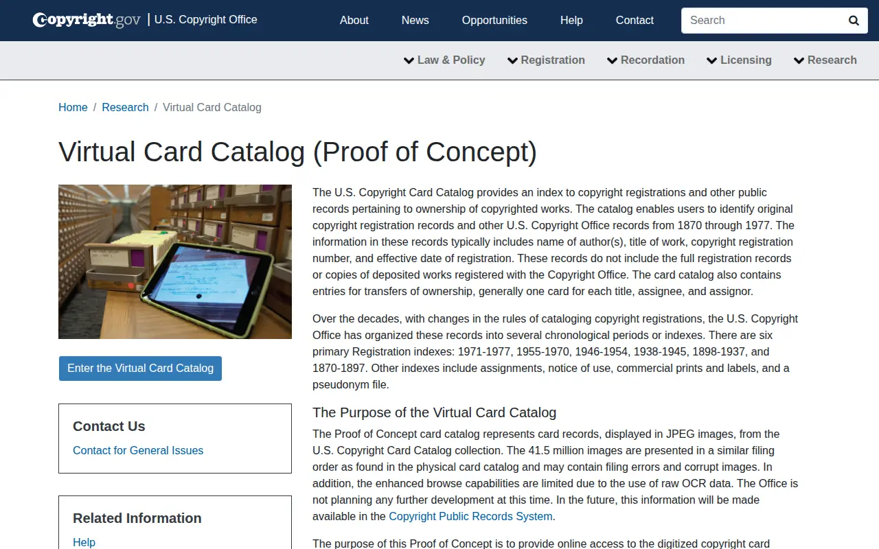 Copyright Card Catalog website preview