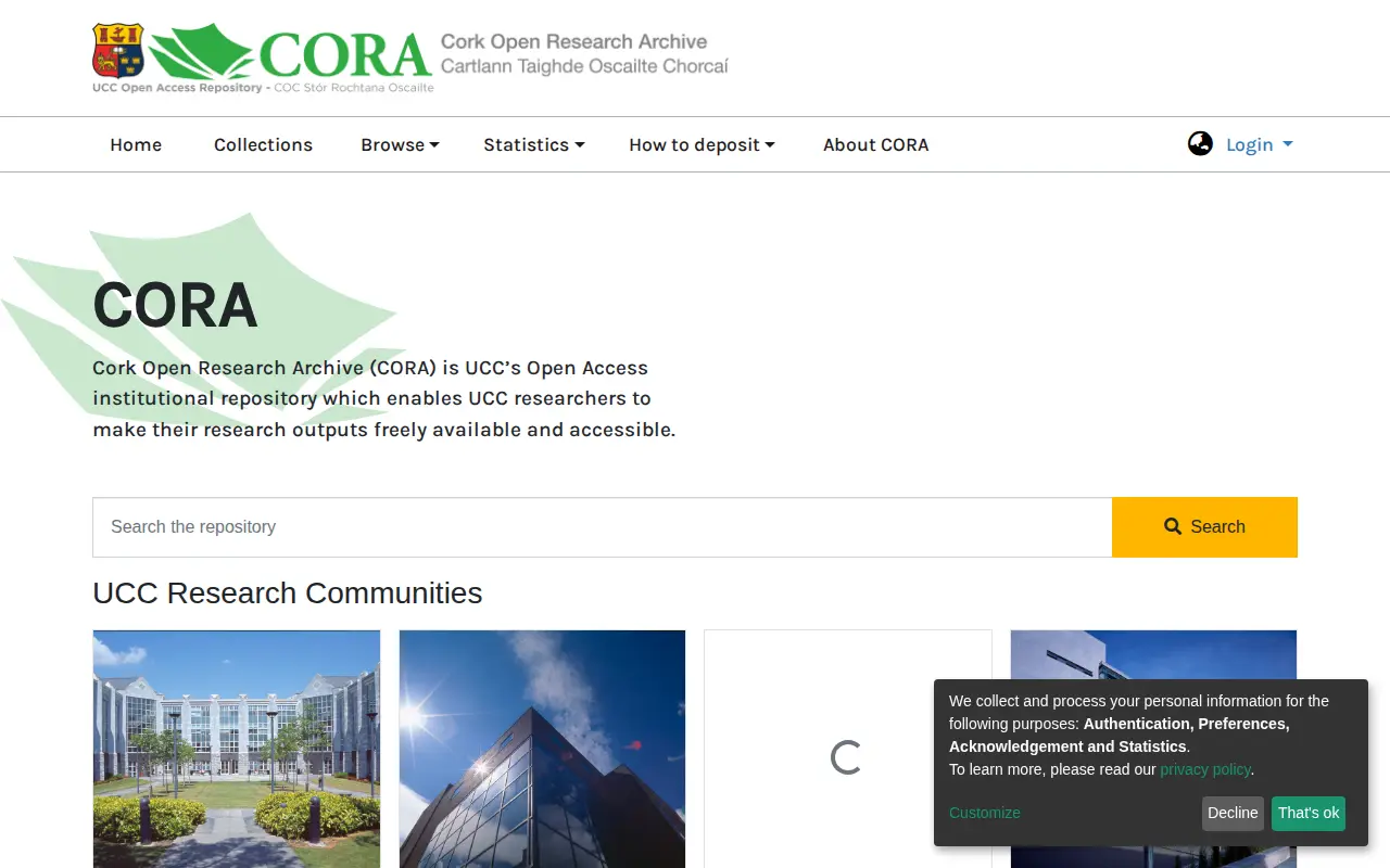 CORA: UCC Institutional Repository website preview
