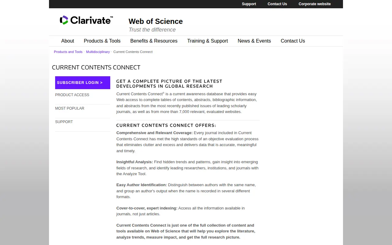 Current Contents website preview