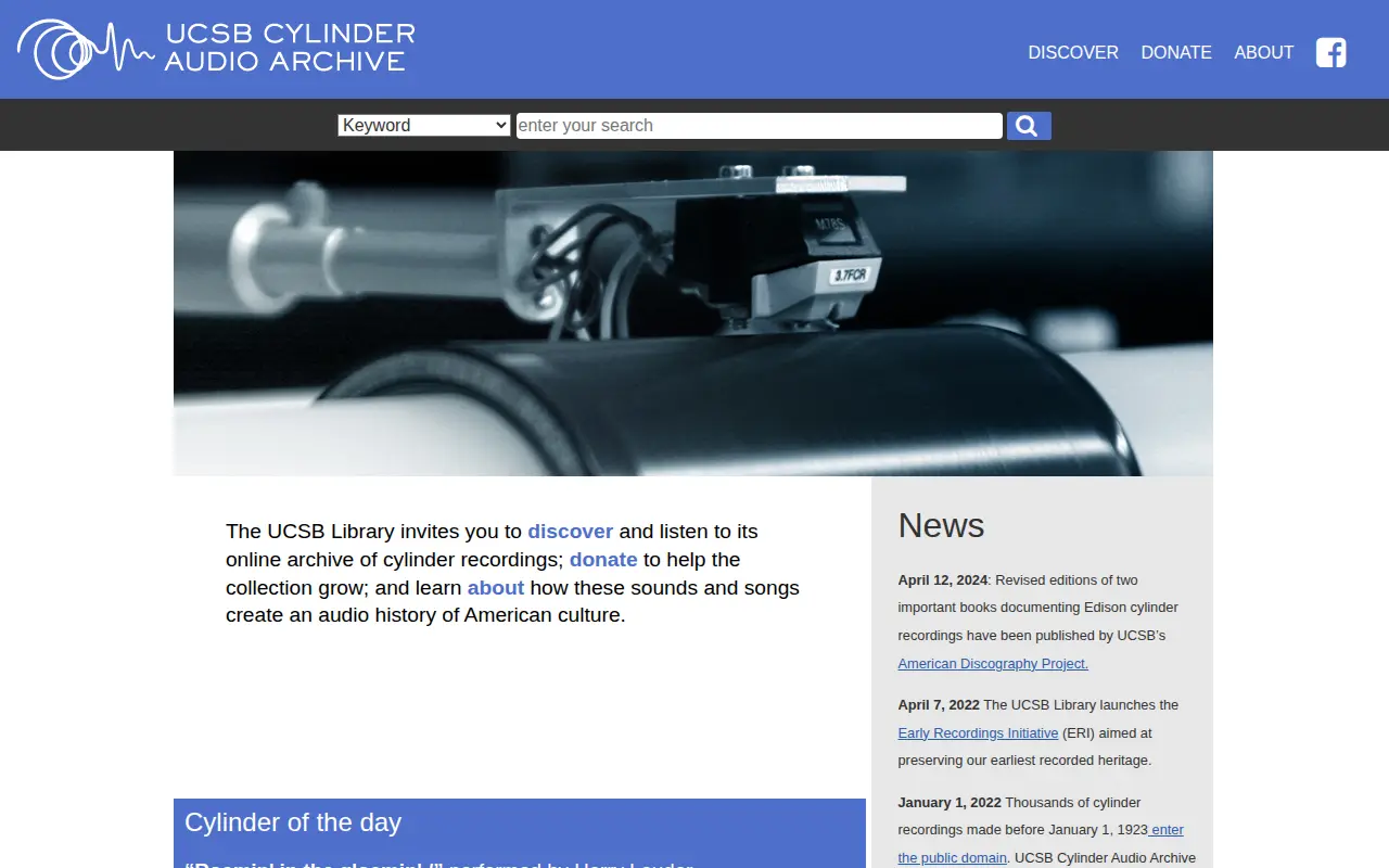 Cylinder Audio Archive website preview