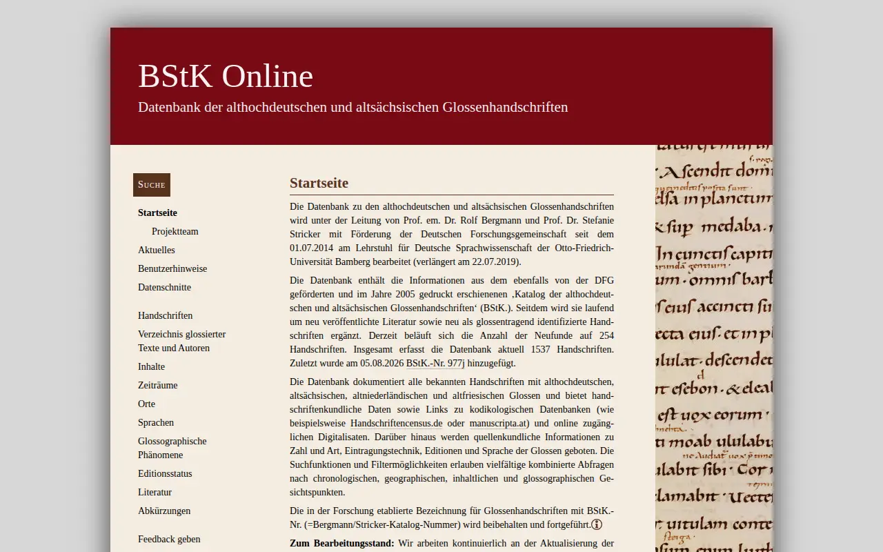 Database of Old High German and Old Saxon Glossed Manuscripts website preview