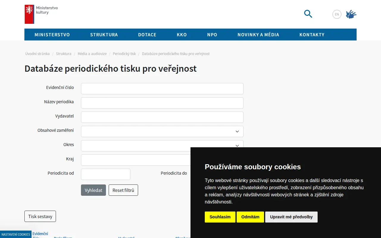 Database of periodicals for the public website preview