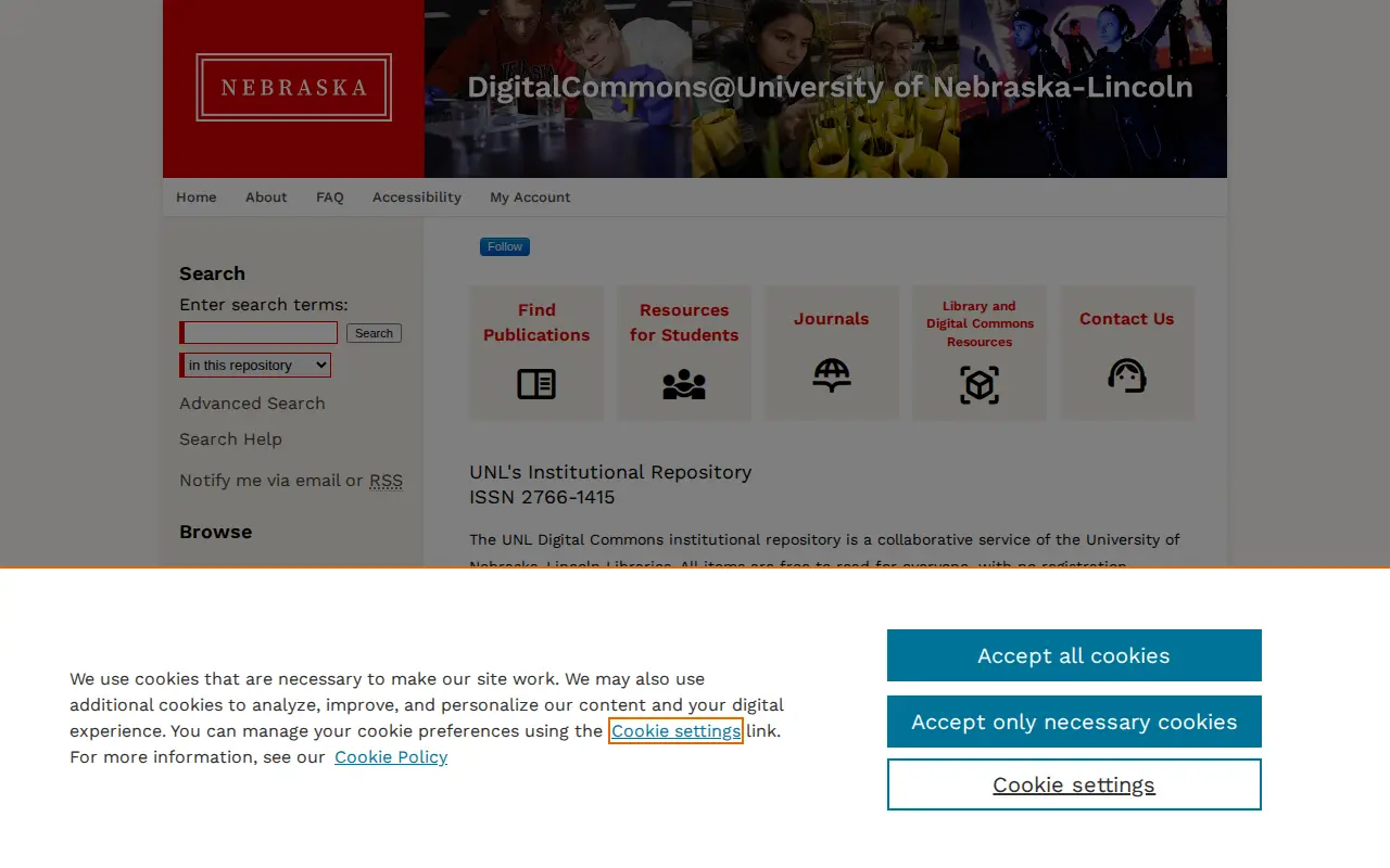 Digital Commons at University of Nebraska website preview