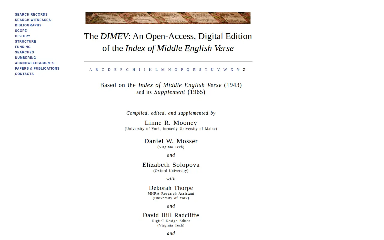 Digital Index of Middle English Verse website preview