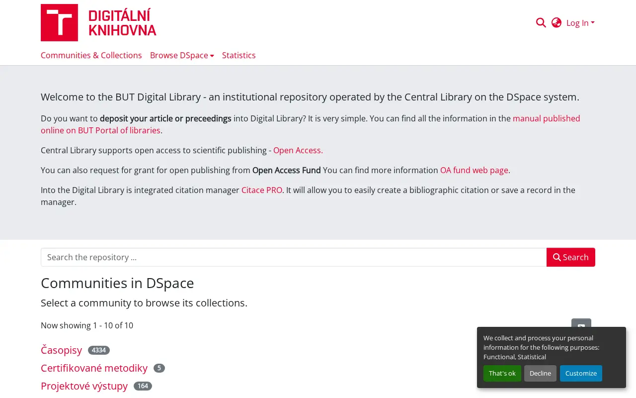 Digital library of Brno University of Technology website preview