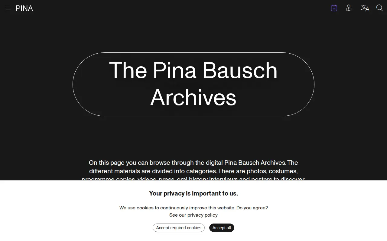 digital Pina Bausch archives website preview