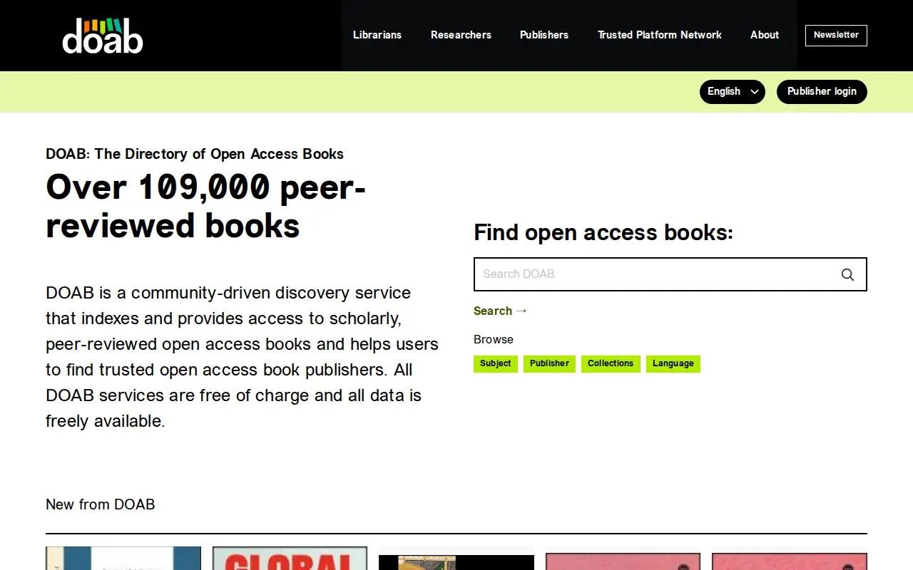 Directory of Open Access Books website preview