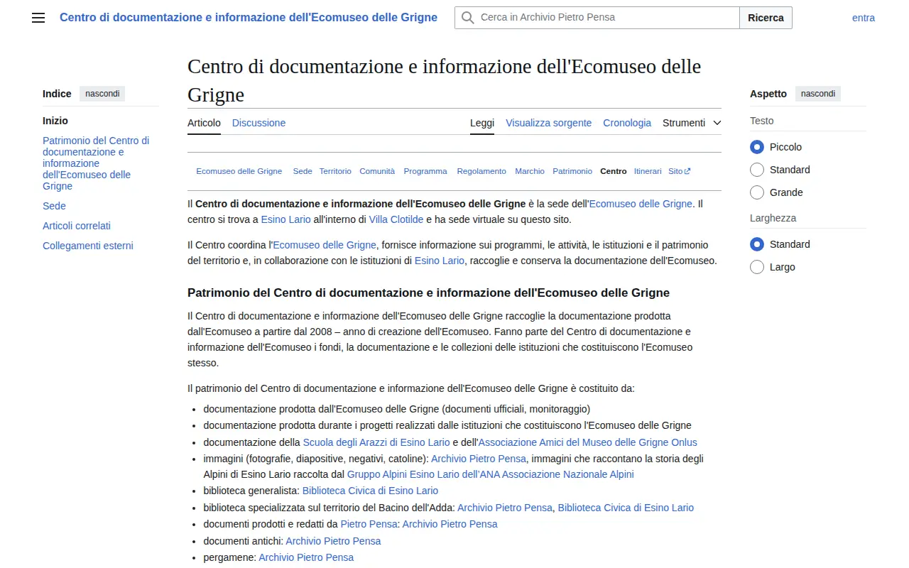 Documentation and information centre of the ecomuseum Ecomuseo delle Grigne website preview