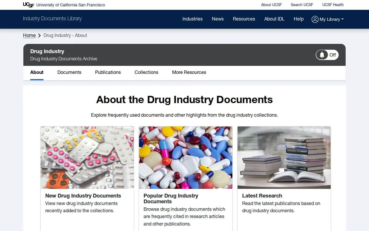 Drug Industry Document Archive website preview