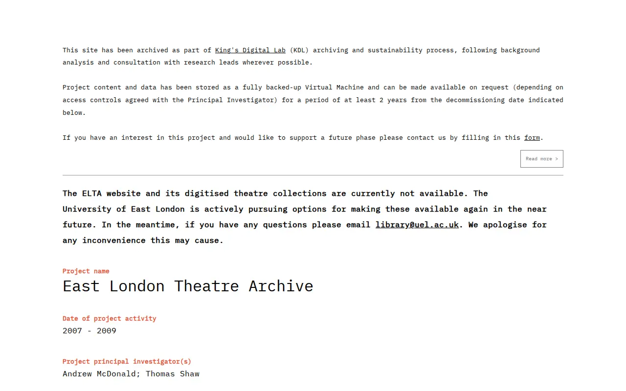 East London Theatre Archive website preview