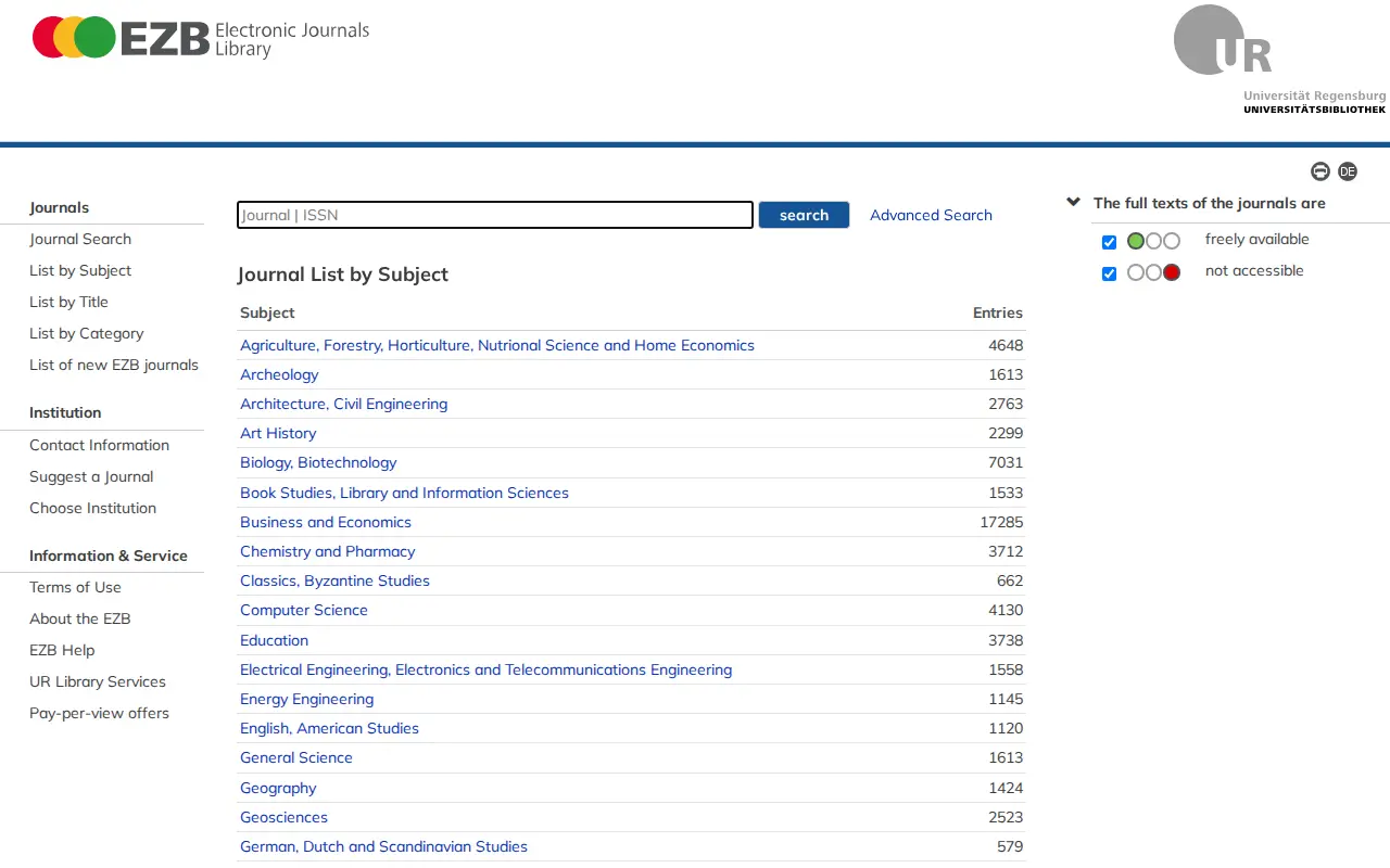 Electronic Journals Library website preview