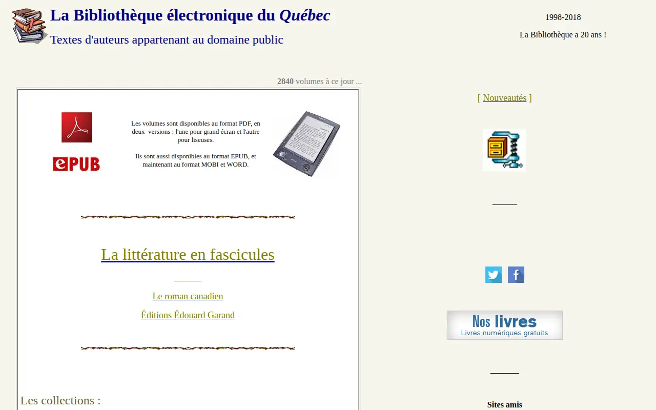Electronic Library of Quebec website preview