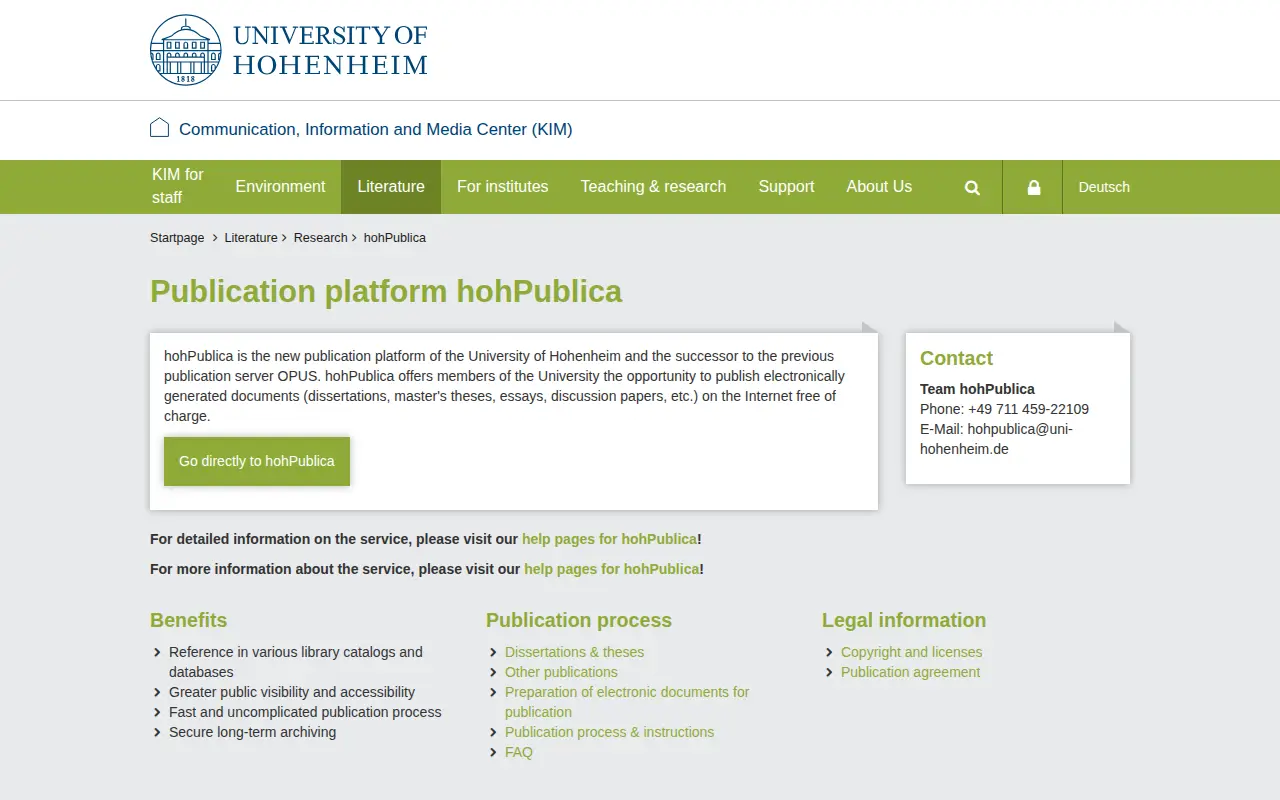 Elektronische Publikationen der Universität Hohenheim website preview