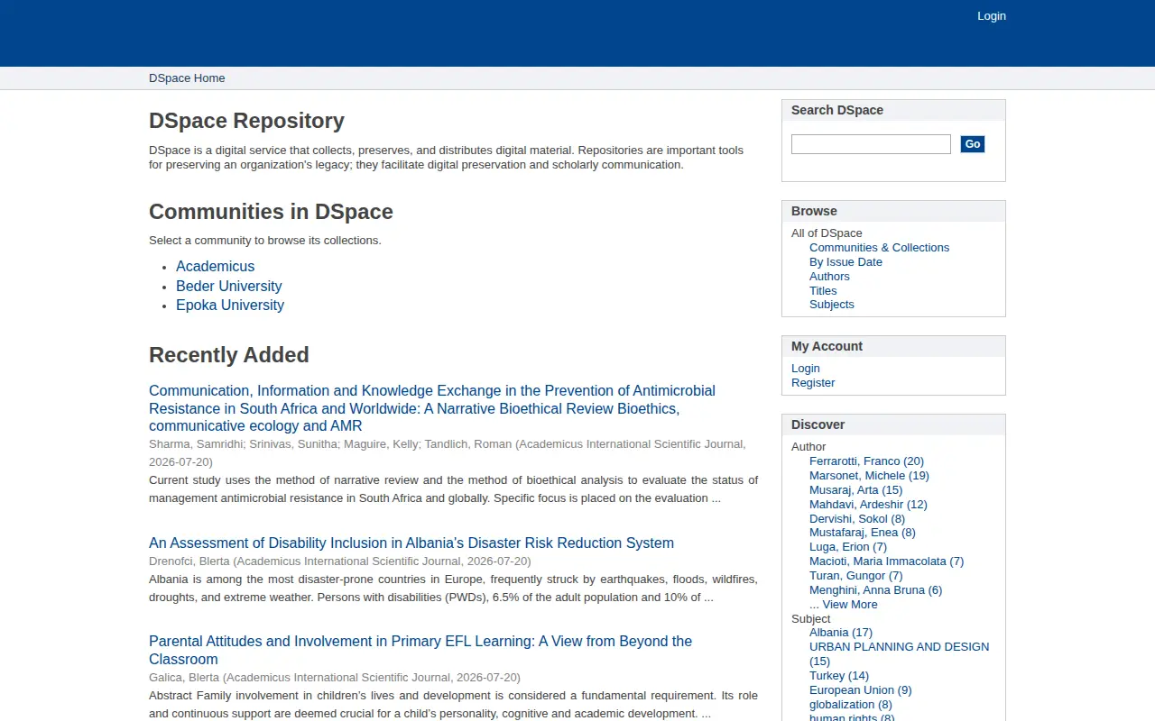 Epoka University Repository website preview