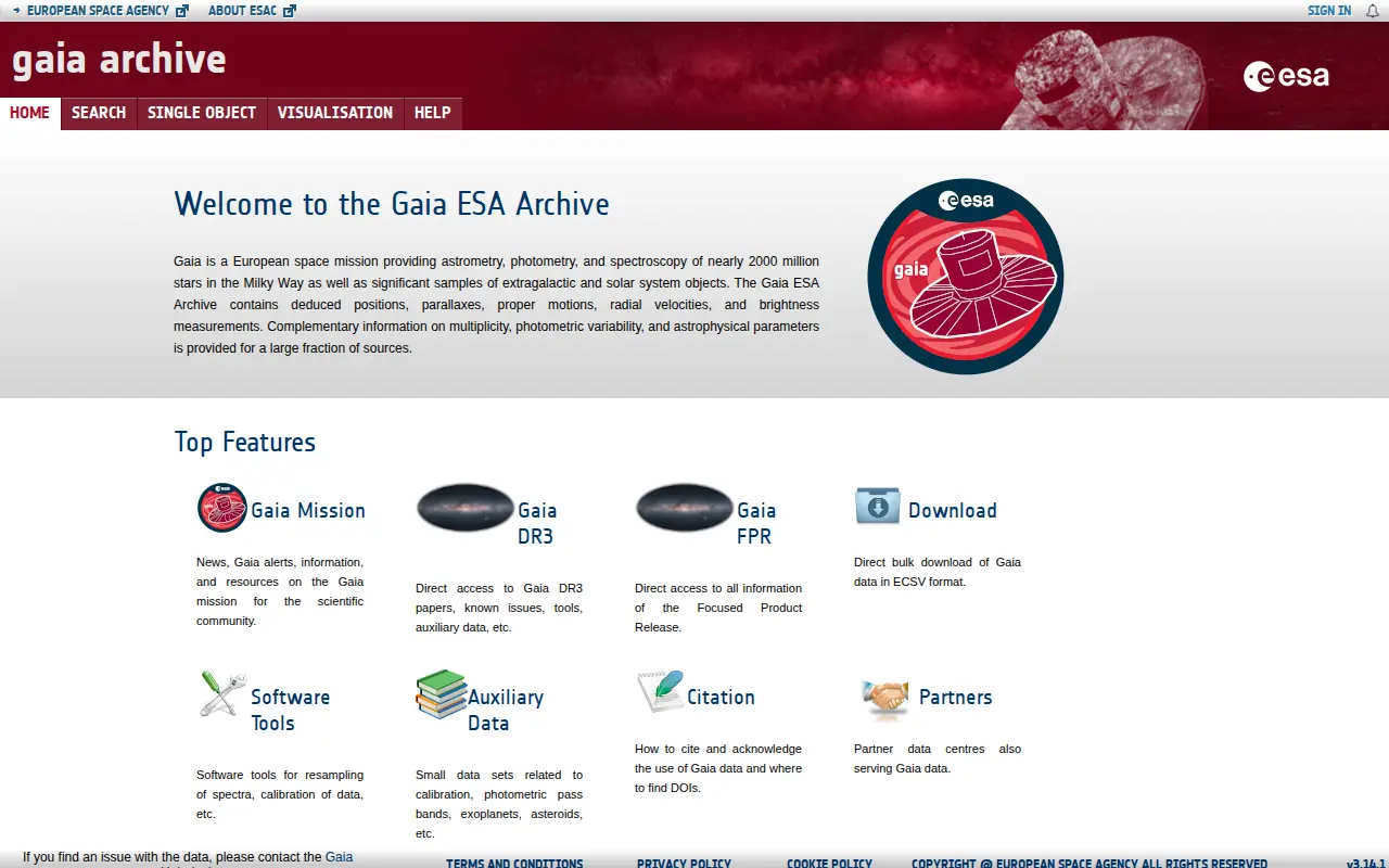 Gaia Archive website preview