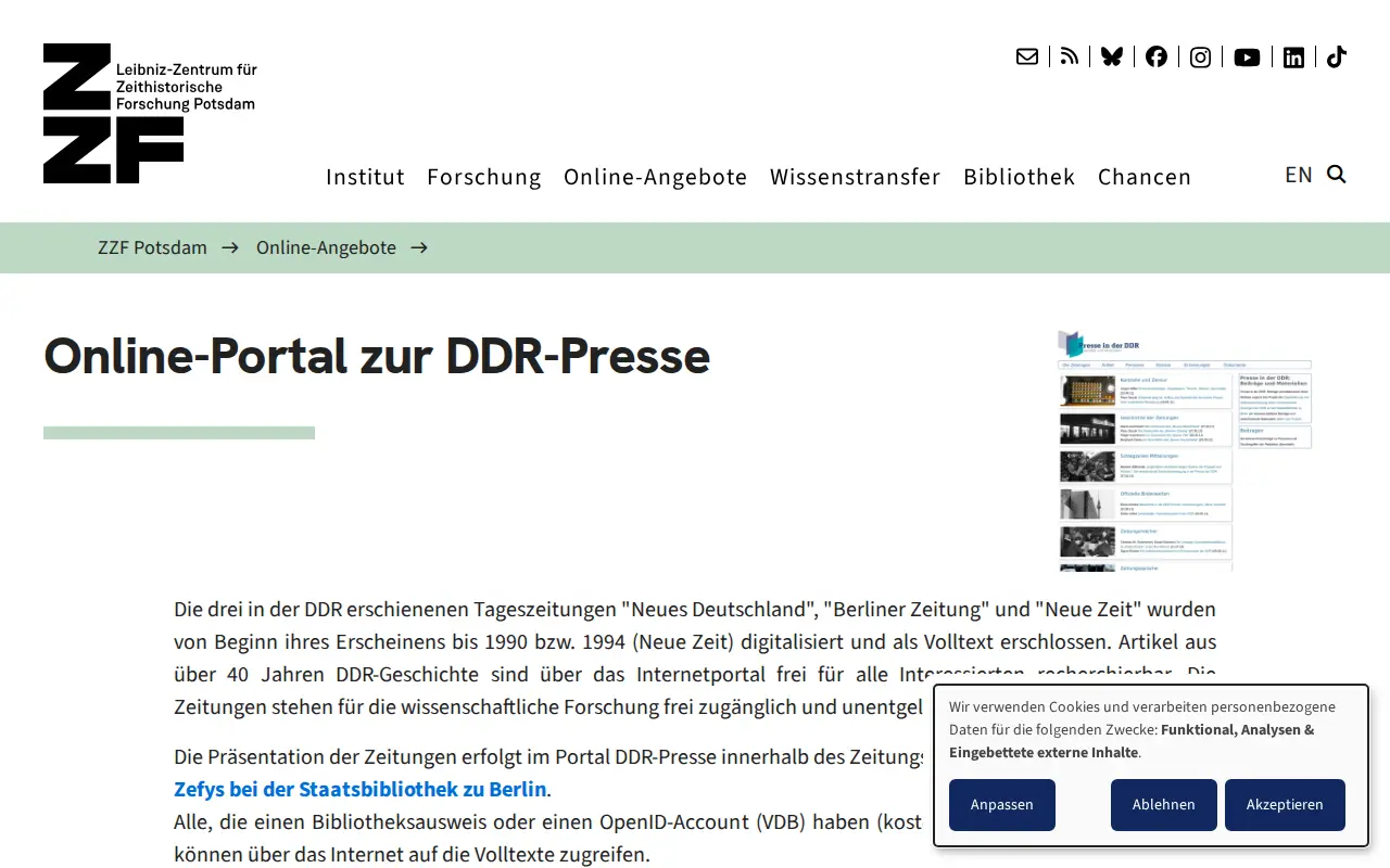 GDR press portal website preview