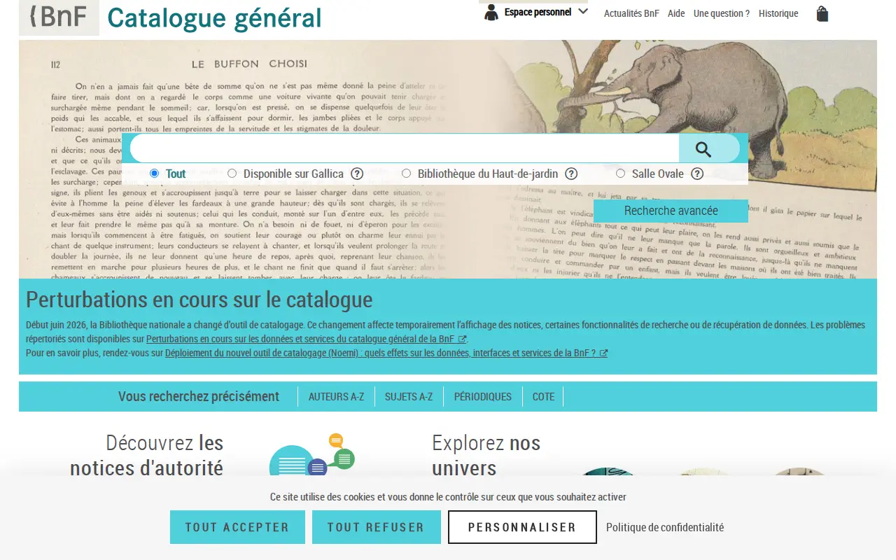 general catalog of BnF website preview