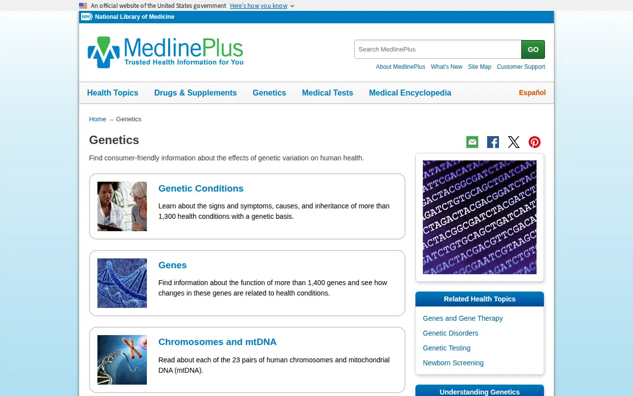 Genetics Home Reference website preview