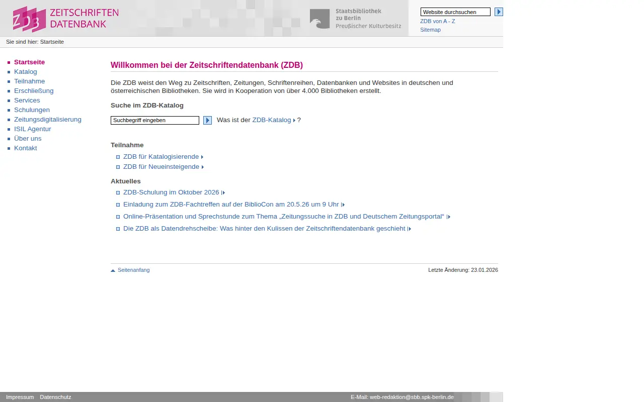 German Union Catalogue of Serials website preview