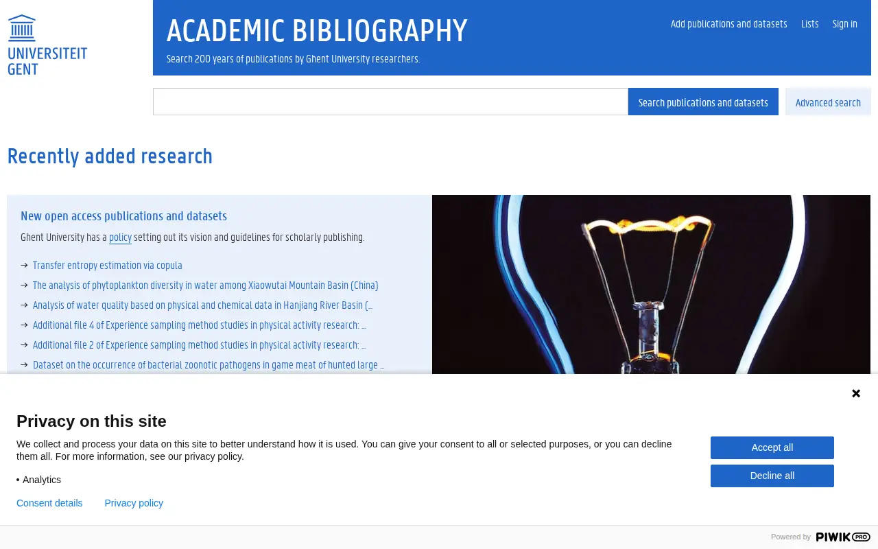 Ghent University Academic Bibliography website preview